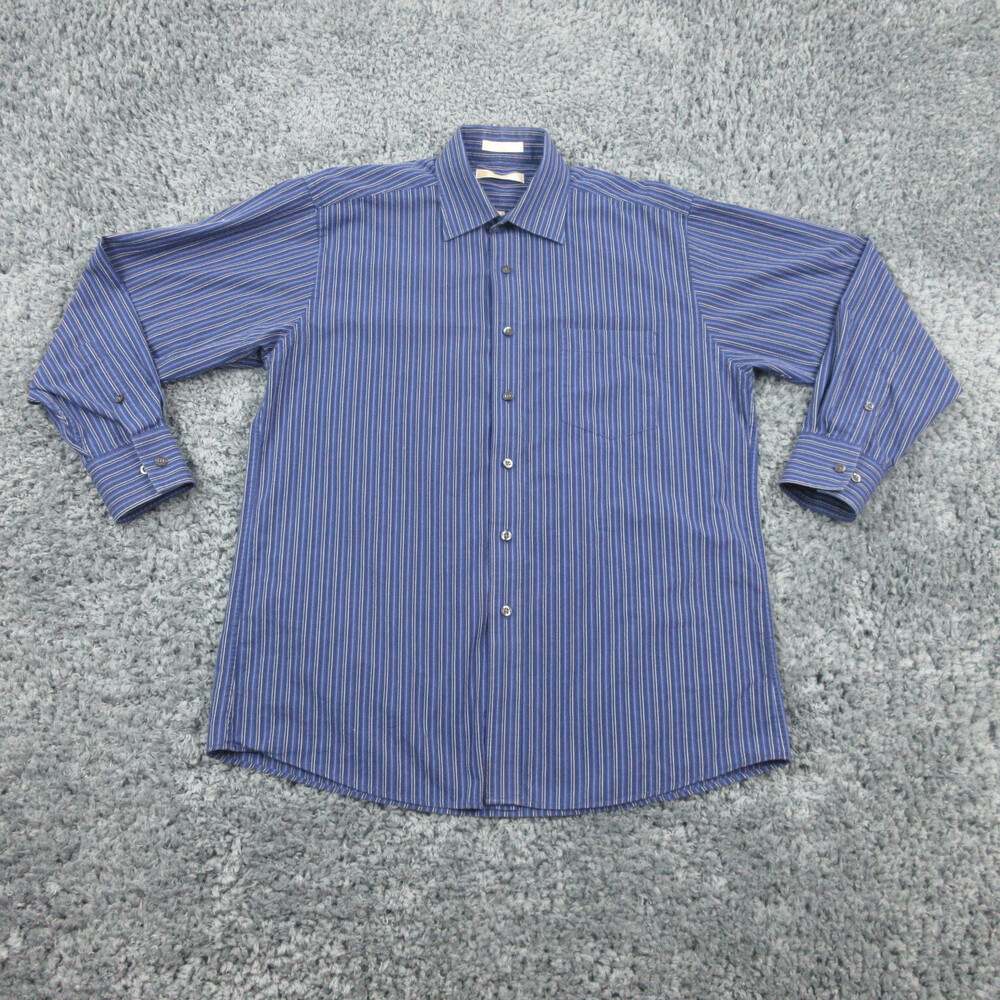 Michael Kors Shirt Mens 16.5 - 32/33 Large Blue Striped Long Sleeve Button Up